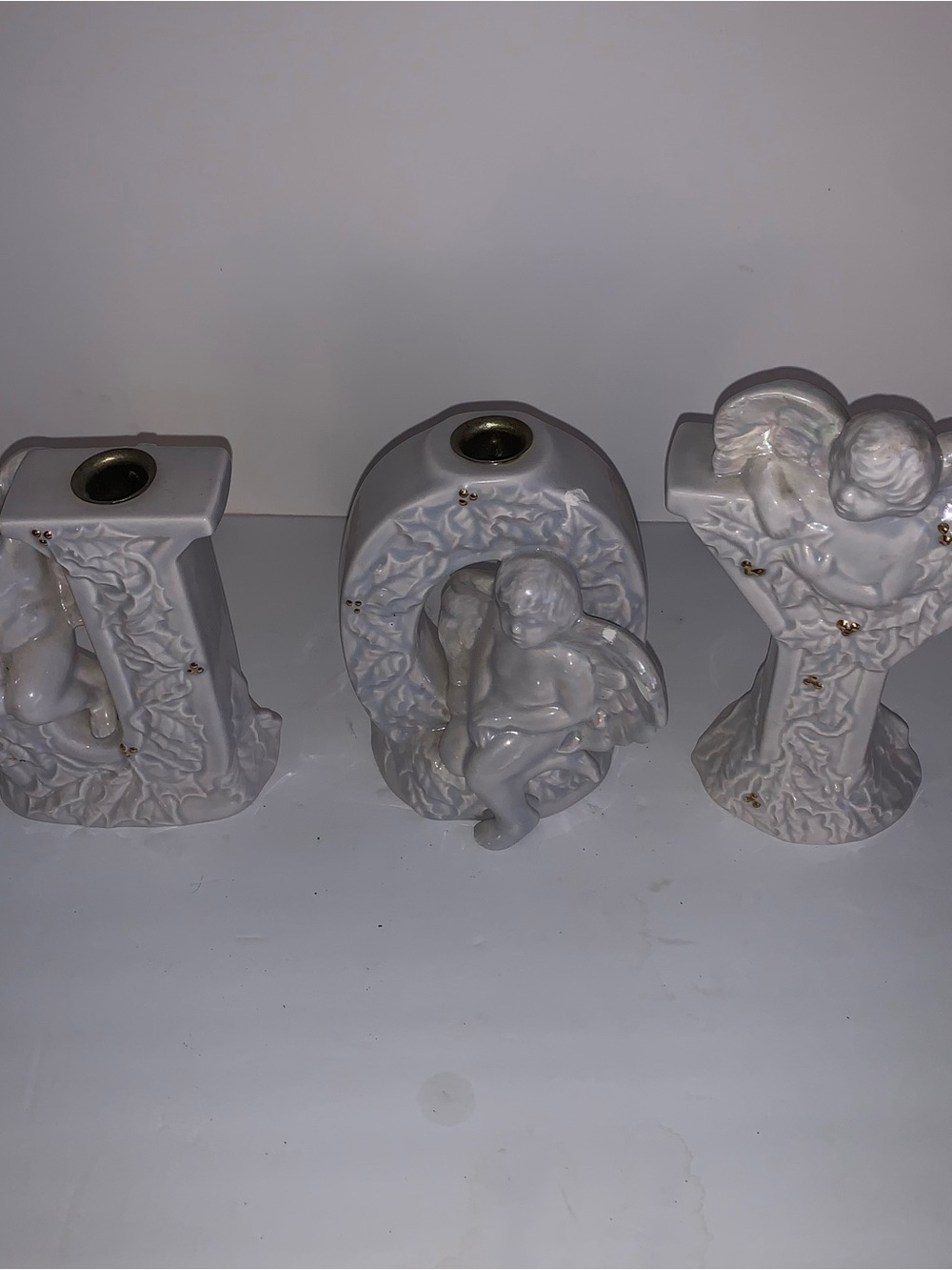 Ceramic Angel LOVE Candle Holders - White